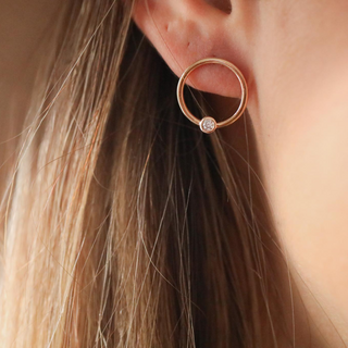 Taşlı Ve Pimli Rose Altın Halka Küpe