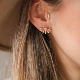 Taşlı Tasarım Dördün Ay Işığı Altın Küpe