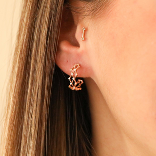 Mini Yıldız ve Taş Rose Altın Küpe