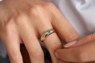 Aqua Tektaşlı Bombe Altın Yüzük