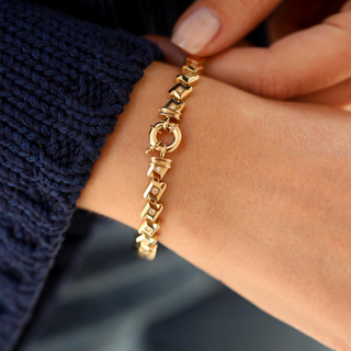 Taşlı Modern Tasarım Altın Bileklik – 14 Ayar Altın | CHN Kuyumculuk