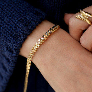 Sıra Taşlı Yaprak Altın Bileklik – 14 Ayar Altın | CHN Kuyumculuk