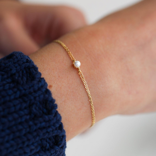 Tek İnci Altın Zincir Bileklik