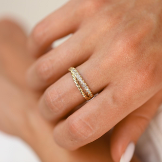 İkili Yarımtur Örme Altın Yüzük