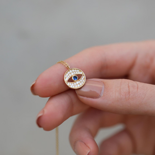 Mavi Taşlı Göz Altın Kolye