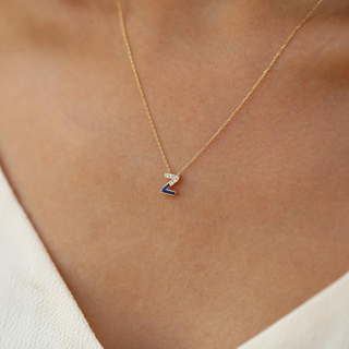 Renkli Taşlı Harf Altın Kolye