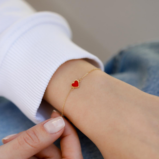 Kırmızı Kalp Altın Bileklik