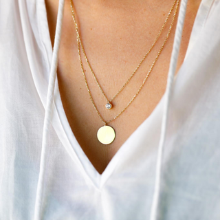 Altın İkili Tektaş Kadın Kolye